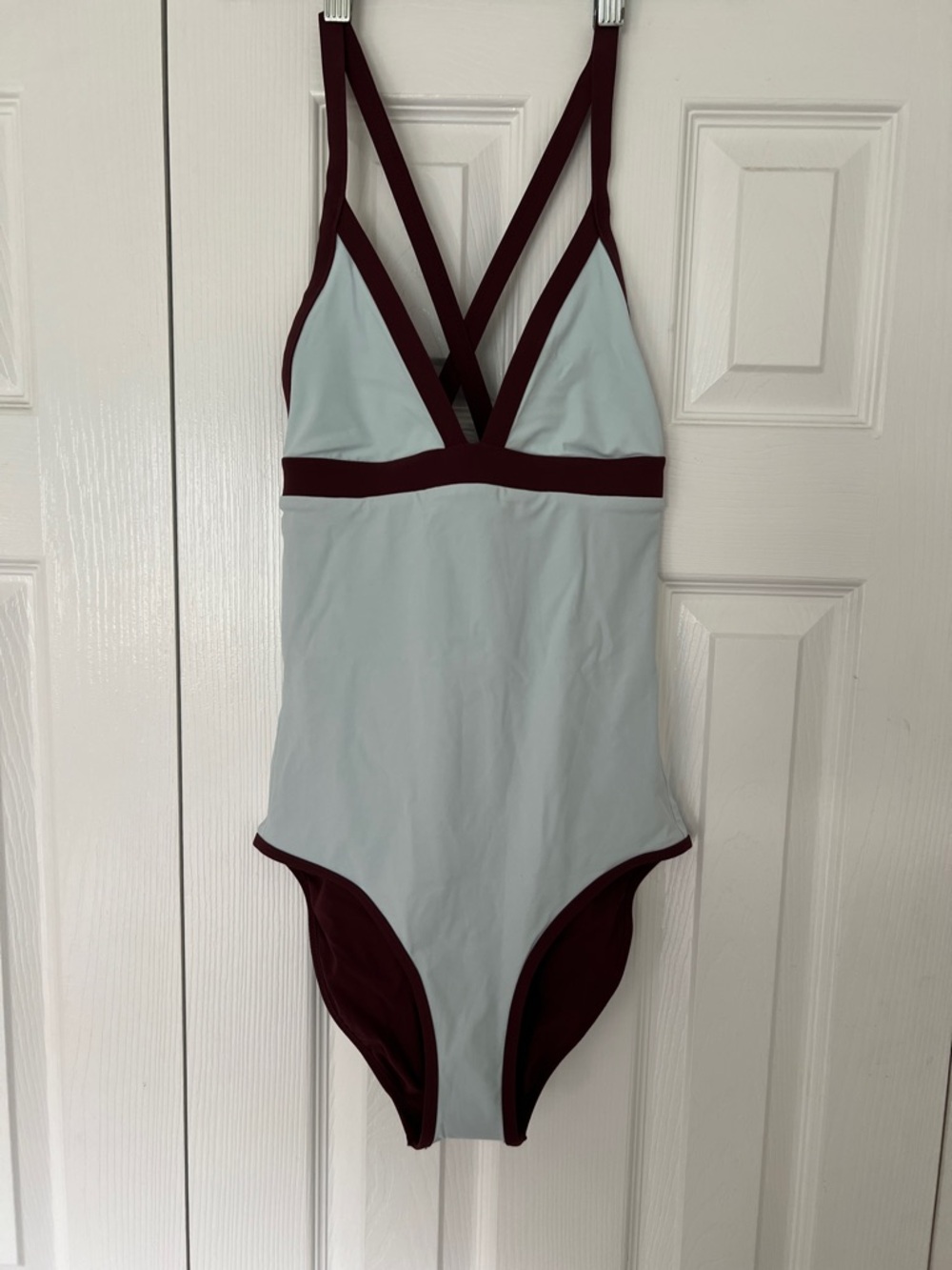 Heidi Klein Light Blue and Burgundy Strappy One-Piece Swimsuit